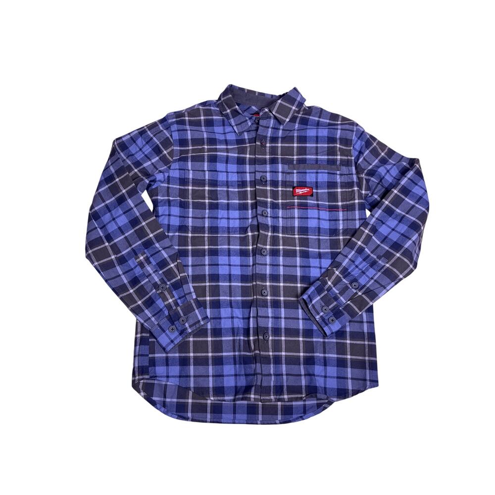 Milwaukee Gridiron Blue Plaid Work Shirt Mens Small Utility Mechanic Flannel